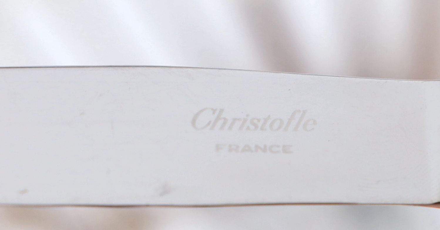 An almost complete canteen of modern Christofle silver plated and Chinese brown lacquer Talisman pattern cutlery for eight, designed by Bernard Yot